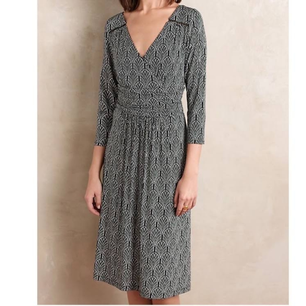 Anthropologie Maeve Galena Leaf Print Faux Wrap Midi Dress, Size S
